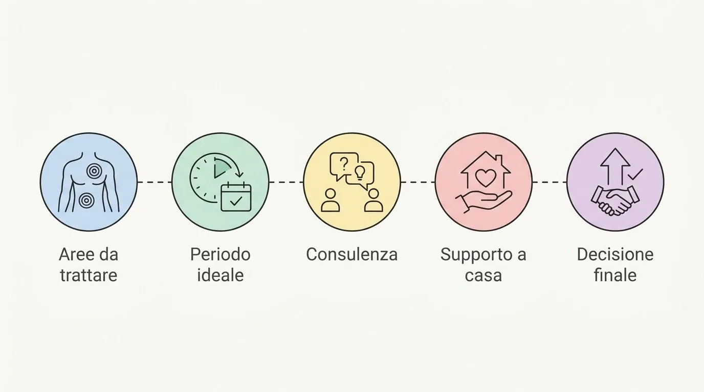 Diagramma a blocchi che illustra i 5 passi per pianificare l'intervento con calma e consapevolezza.